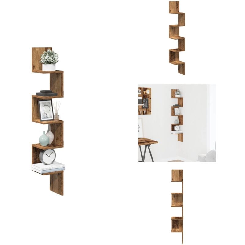 Tagère d'angle murale vieux bois 20x20x127,5 cm - Étagère D'angle Murale - Étagères D'angle Murales - Étagère Murale - Étagère D'angle