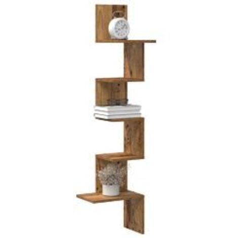 Étagère d'angle murale vieux bois 32x32x127,5 bois ingénierie
