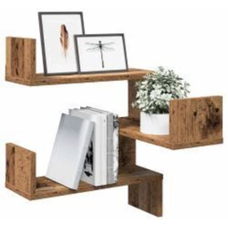 Étagère d'angle murale vieux bois 40x40x49,5 bois ingénierie