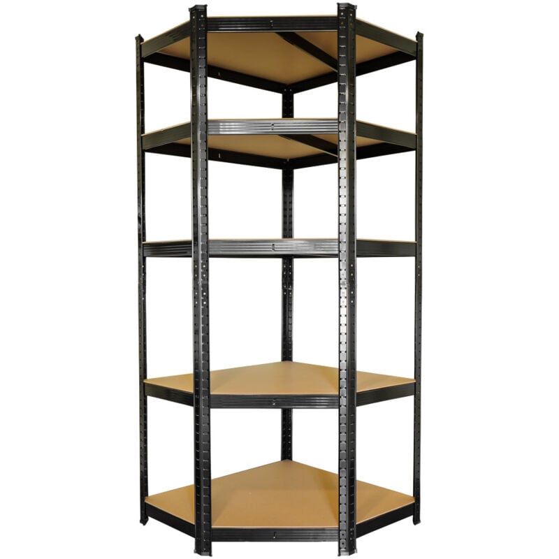 Oxeo - tagère d'angle noire charges lourdes - en métal 5 plateaux - 875 Kg - 180x75x40cm - Étagère de coin - Garage atelier cave