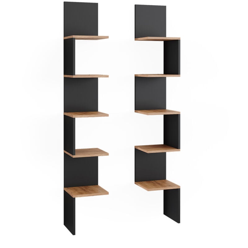 Vicco - tagère d'angle Paolo, Anthracite, 28x175.4cm Lot de 2