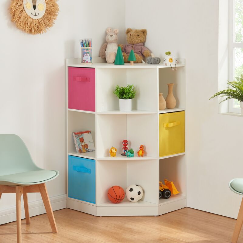 [en.casa] - tagère d'angle pour enfants Måsøy avec 9 compartiments ouvert et 3 boîtes de rangement 100 x 57 x 57 cm blanc rose bleu jaune