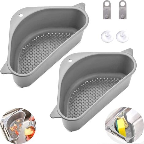 Étagère d'angle pour évier, crépine d'évier avec filtre triangulaire et ventouse pour évier de cuisine ou salle de bain.