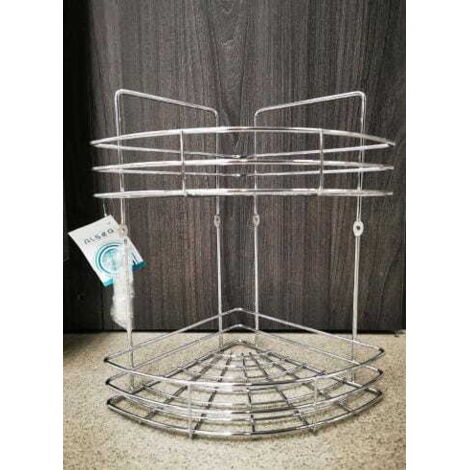 Étagère d'angle pour salle de bain, 2 niveaux, chromée