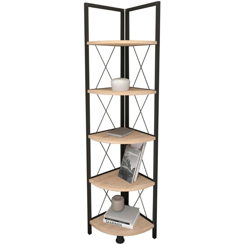 Miroytengo - tagère d'angle Rus Color Oak Safir et noir 160x67x34 cm