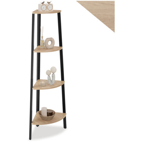 Tectake – Étagère d'angle industrielle 34x34x125 cm – Bois clair et acier – 4 niveaux avec protection anti-basculement – Charge 5 kg par étagère