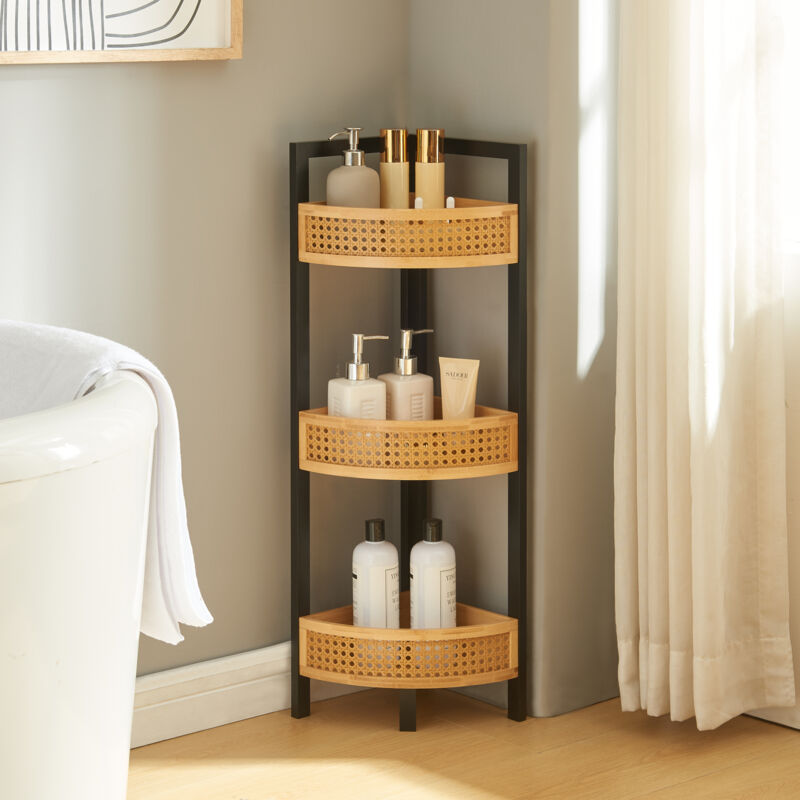 [en.casa] - tagère d'angle Tervola 80 x 32 x 23 cm noir naturel aspect rotin