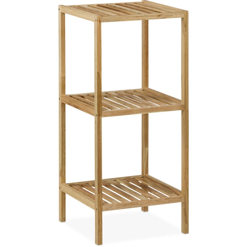 Tagère de salle de bain ou cuisine, bois de noyer, 3 niveaux, h x l x p : 80 x 35,5 x 35,5 cm, nature - Relaxdays