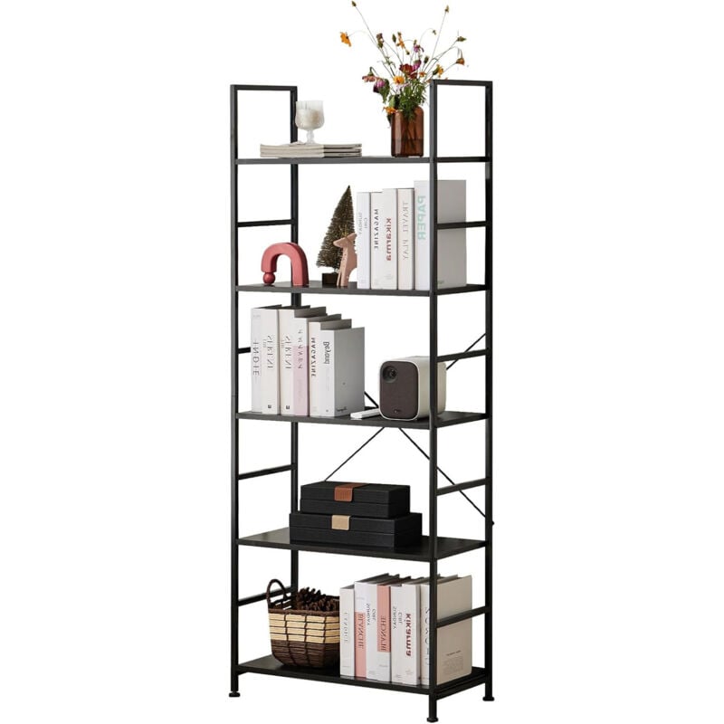 Joeais - tagère de bibliothèque 5 Niveaux Design Industriel Structure métallique - Meuble de Rangement sur Pieds- Support de Livres -Maison, Bureau,