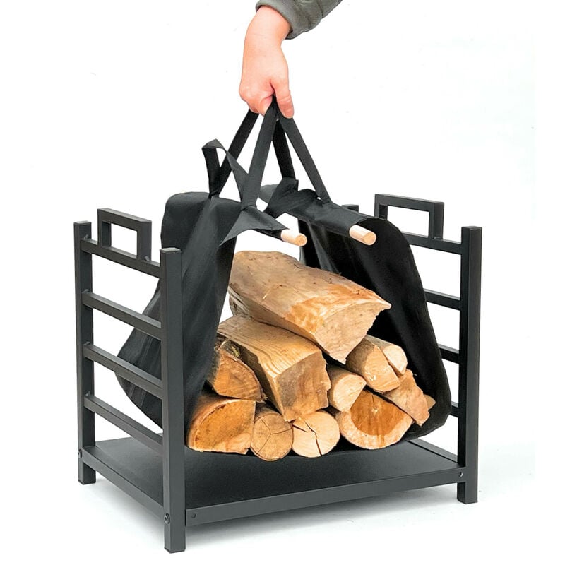 DanDiBo Étagère à bois de cheminée Intérieur Métal Noir Debout avec sac de transport 45 cm Support de bois de cheminée 96466 Étagère à bois de