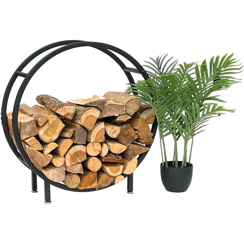 Tagère de bois de chauffage Dandibo en métal noir debout, ronde de 60 cm, support de bois de chauffage 96468, porte-bûches, étagère de bois de