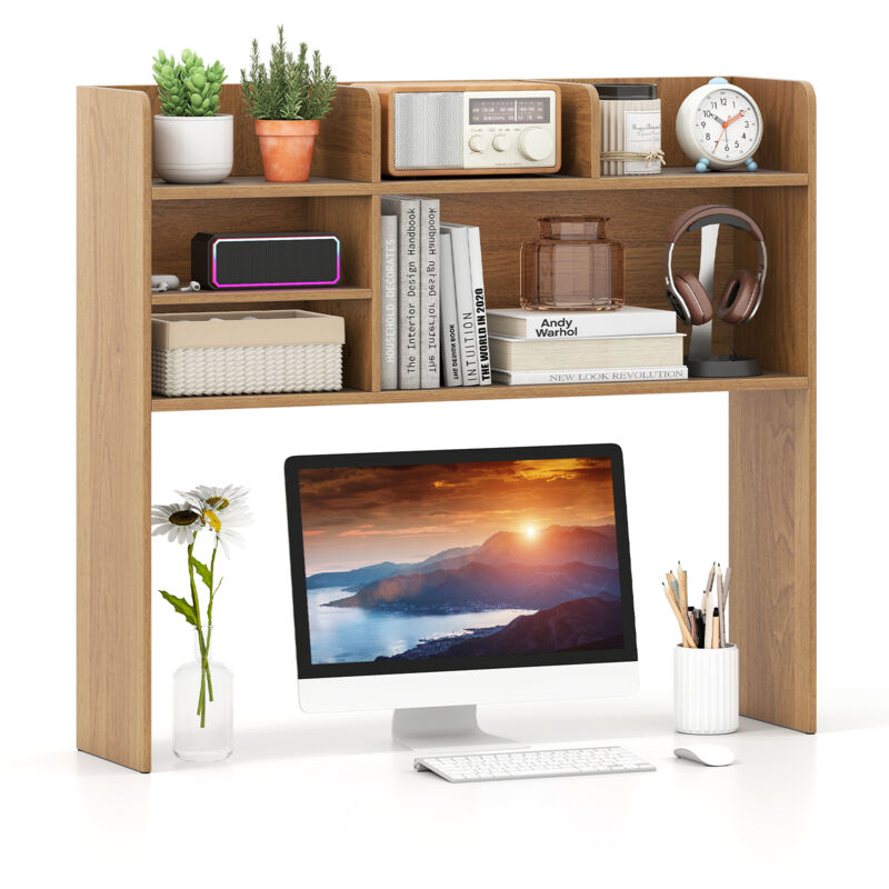 Costway – Étagère de bureau 94 x 24 x 85 cm – 3 étagères supérieures – Compartiment ouvert pour moniteurs jusqu'à 32 pouces – Kits anti-basculement