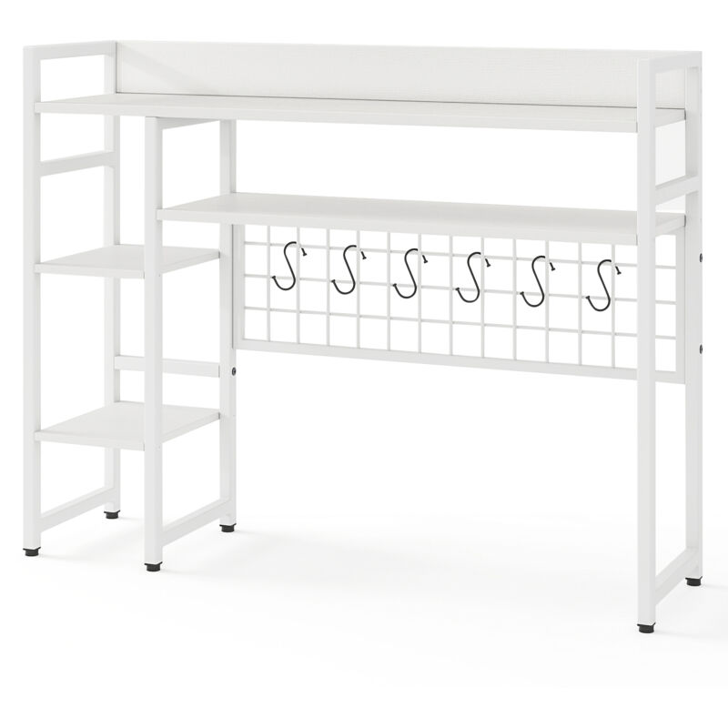 Étagère de Bureau à 4 Niveaux avec Panneau à Grille Métallique et 6 Crochets, pour Moniteurs d'Ordinateur jusqu'à 32", 94 x 25 x 74 cm, Blanc