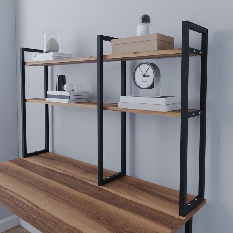 [en.casa] - tagère de bureau Askøy 120 x 20 x 74 cm effet noyer noir