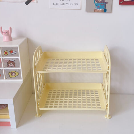 [Étagère de Bureau Double] Tablette Double Étagère à Crémaillère Latérale Design Déployable de Stockage Cosmétique Citron Jaune