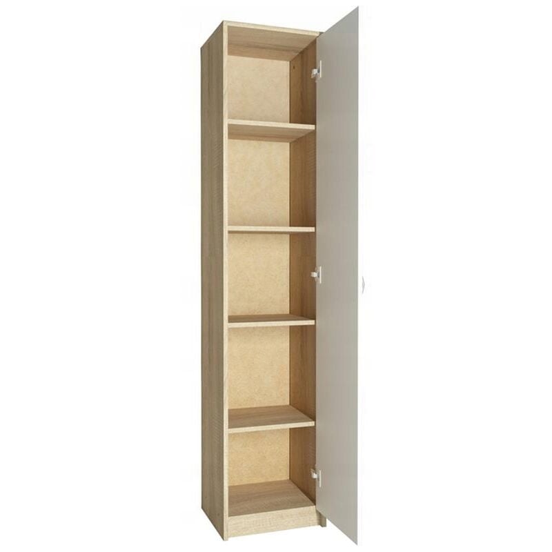 Armoire de Bureau Chêne Sonoma - blanc - Meuble de rangement 5 Etagères Style contemporain - 39 x 35 x 180 cm
