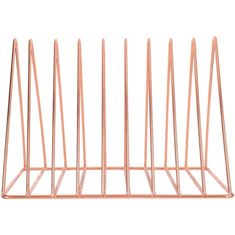 Étagère de bureau métal rose gold, rangement pour livres et dossiers, étagère triangle design moderne