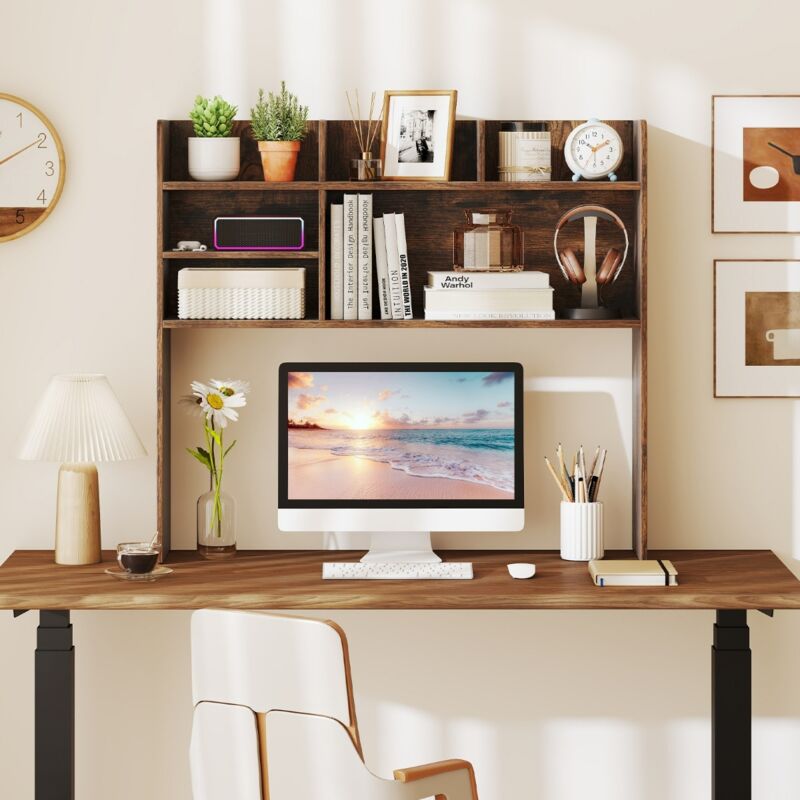 Étagère de Bureau Meuble de Rangement avec 6 Étagères Organisateur de Bureau à 3 Niveaux pour Ordinateur 94 x 24 x 85 cm Brun Rustique