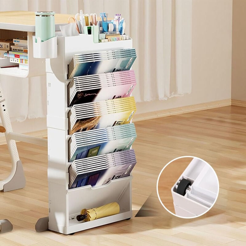 Sinbinta - tagère de Bureau Mobile for Salle de Classe, Chariot Utilitaire Roulant à 7 Niveaux avec roulettes, Organiseur Porte-revues, Chariot de
