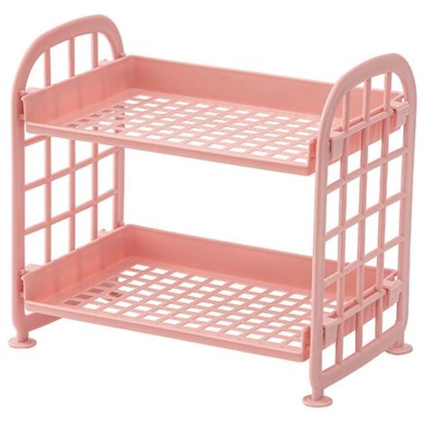 Étagère de bureau pour cosmétiques, support de rangement, étagère en plastique multifonctionnelle à 2 niveaux, organisateur de maquillage rose