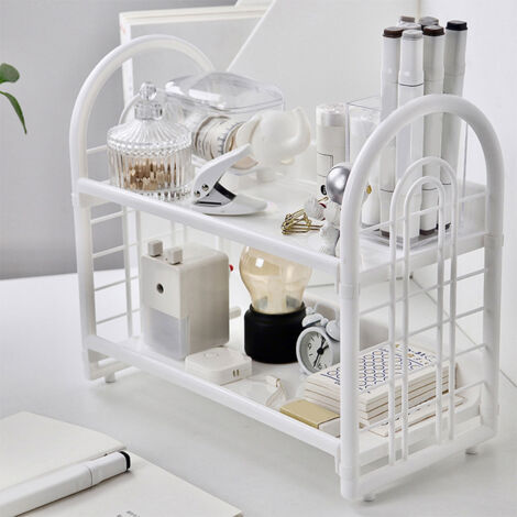[Étagère de bureau] Simple à 2 niveaux en plastique pour bureau et dortoir, organisation et rangement minimaliste