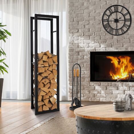 Étagère de cheminée support en acier bois de chauffage porte-bûches 40x150x25 cm