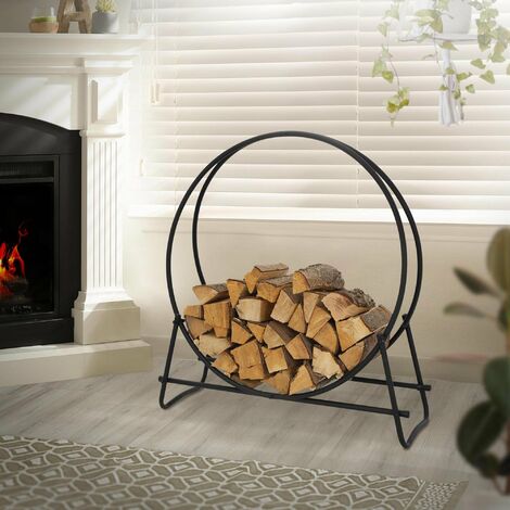 Étagère de cheminée support en acier bois de chauffage porte-bûches 96x102x33 cm