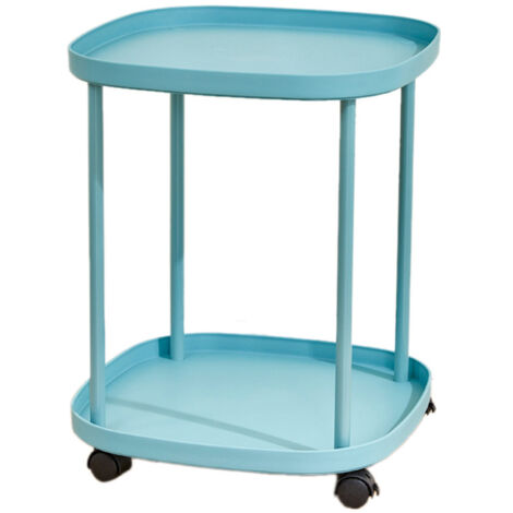 Étagère de chevet luxueuse à deux niveaux, roulante et amovible pour salon ou dortoir, couleur bleu paon - Rangement pratique et élégant
