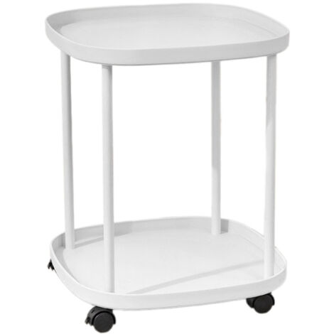 Étagère de Chevet Roulante Blanche à Deux Niveaux pour Salon et Chambre, Table de Nuit Amovible avec Rangement