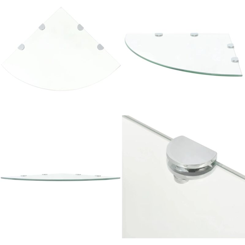 Vidaxl - tagère de coin et supports chromés Verre transparent 45x45 cm - Étagère Murale - Étagère D'angle - Rangement Mural - Décoration Murale