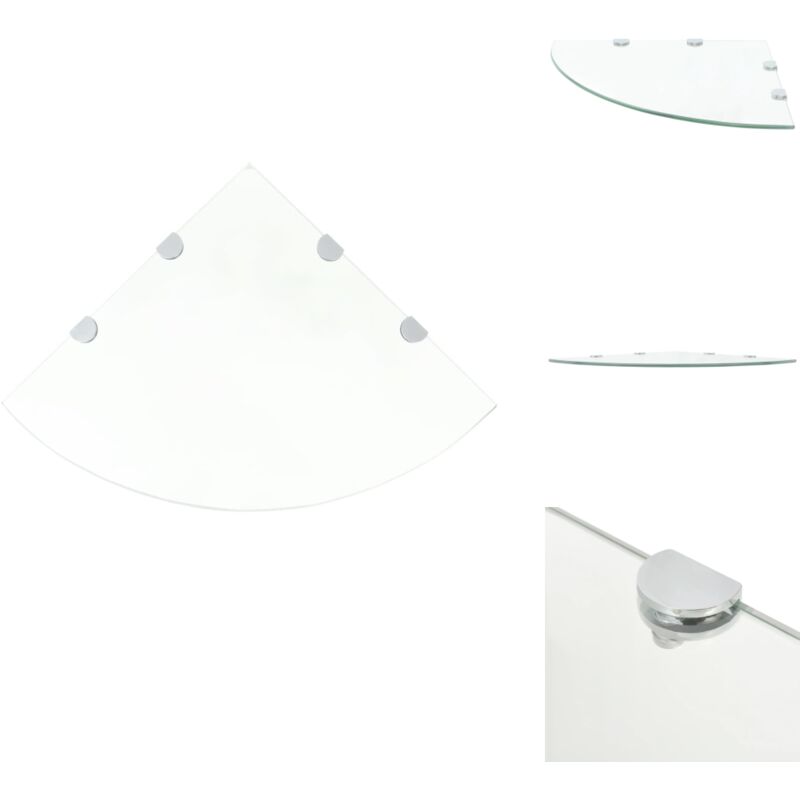 Tagère de coin et supports chromés Verre transparent 45x45 cm - Étagère Murale - Étagère D'angle - Rangement Mural - Décoration Murale - Étagère