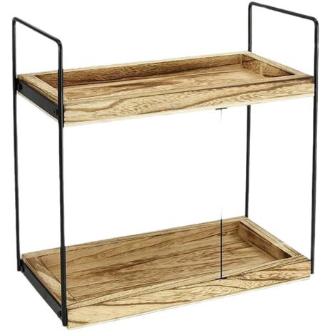 Étagère de comptoir à 2 niveaux en métal – Rangement rustique pour salle de bain, cuisine ou coiffeuse