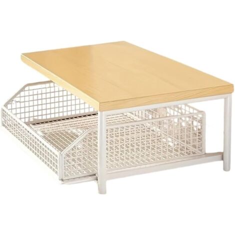 Étagère de comptoir pour micro-ondes en métal et bois avec panier de rangement extractible réglable pour machine à café, grille-pain, économiseur d'espace, chariot de cuisine mobile (blanc
