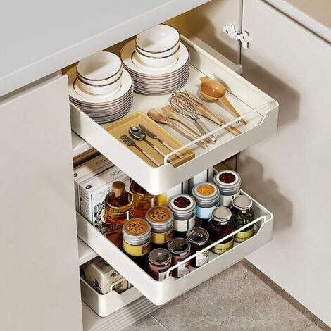 Étagère de cuisine 1 pièces, panier coulissant pour armoire coulissante pour évier profond, tiroirs d'armoire coulissants sans perçage ni clous
