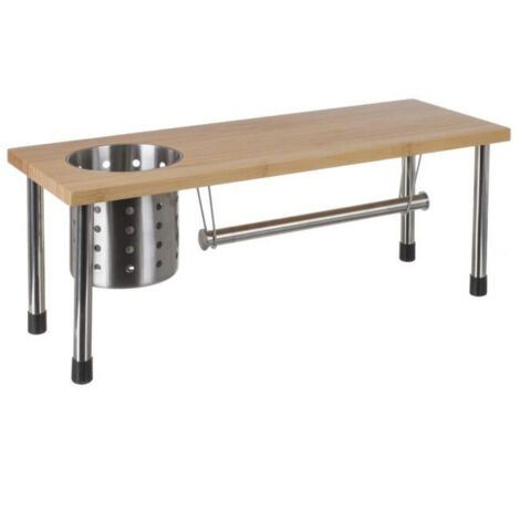 Étagère de cuisine en bambou avec range ustensiles et essuie-tout – Dimensions L. 55 x l. 20 x H. 21 cm – Idéale pour condiments et épices – Secret De Gourmet