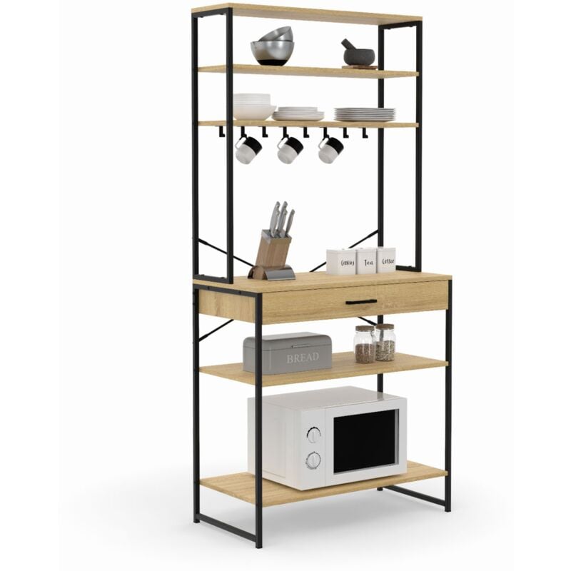 Etagère de cuisine 80 cm detroit avec tiroir et crochets design industriel