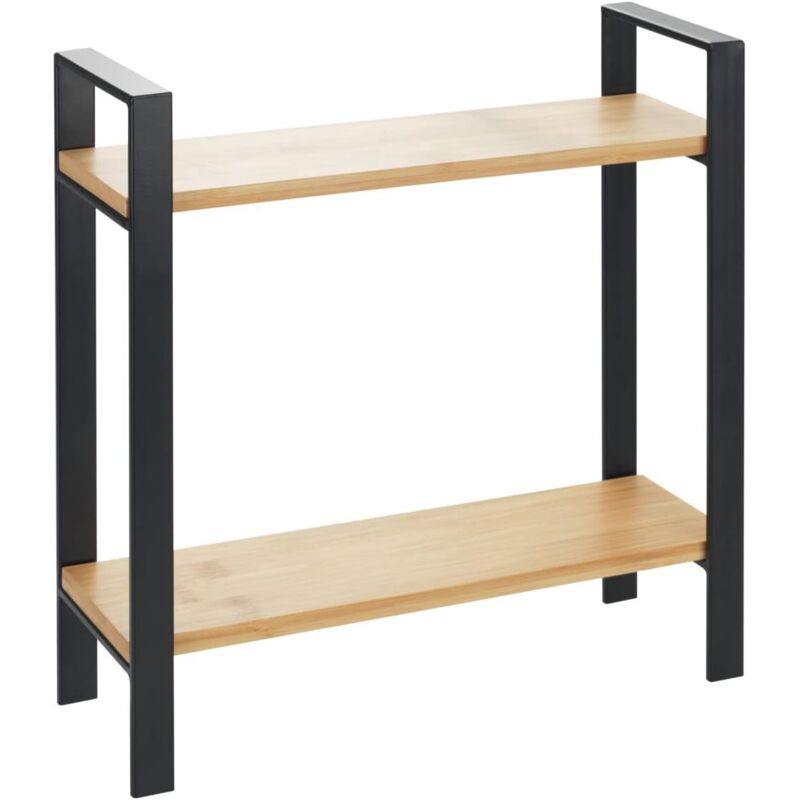 Étagère de Cuisine à Poser pour Plan de Travail Métal avec Planches en Bambou 2 étages Gain de Place Multi Usage 32x33x11cm Noir/Bambou