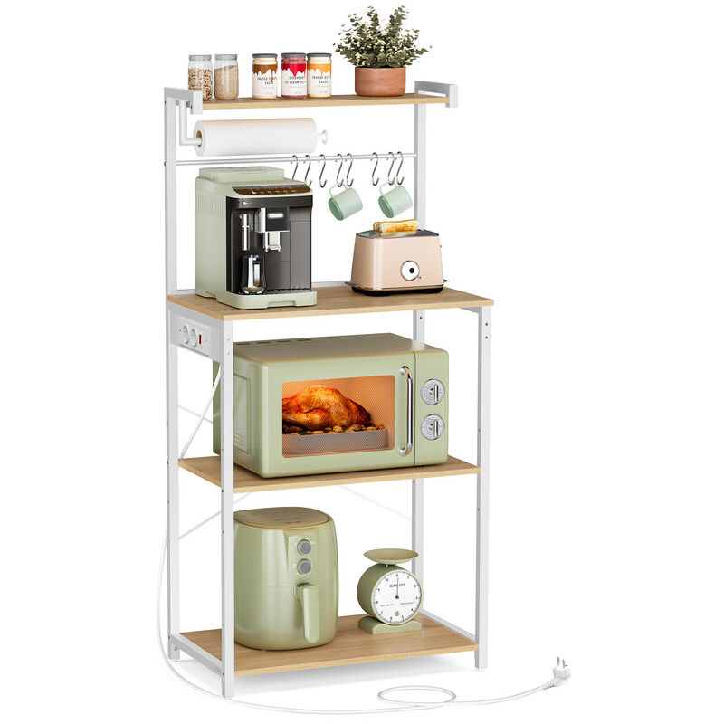 Vasagle - tagère de Cuisine avec Multiprise, Bar à Café sur 4 Niveaux avec Étagère Réglable, Support pour Micro-ondes, Porte Essuie-tout, 40 x 60 x