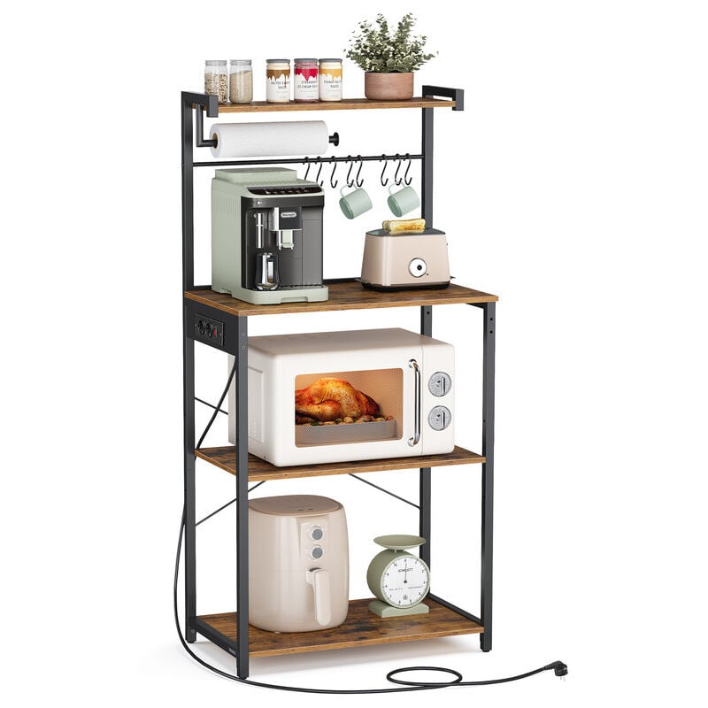 Vasagle - tagère de Cuisine avec Multiprise, Bar à Café sur 4 Niveaux avec Étagère Réglable, Support pour Micro-ondes, Porte Essuie-tout, 40 x 60 x