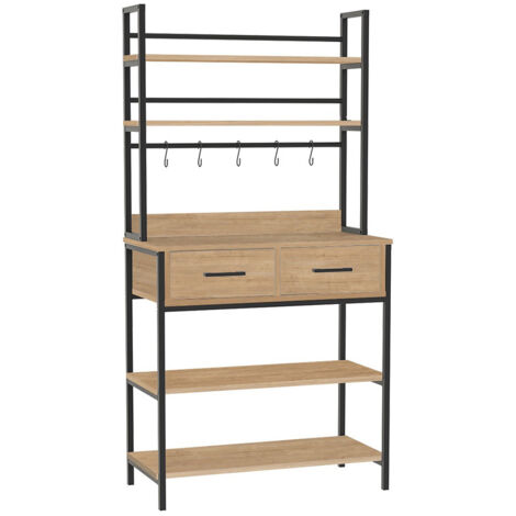 Étagère de cuisine avec tiroirs et étagères en bois,Meuble d'appoint avec crochets - Longueur 81 x Hauteur 169 x Profondeur 38 cm