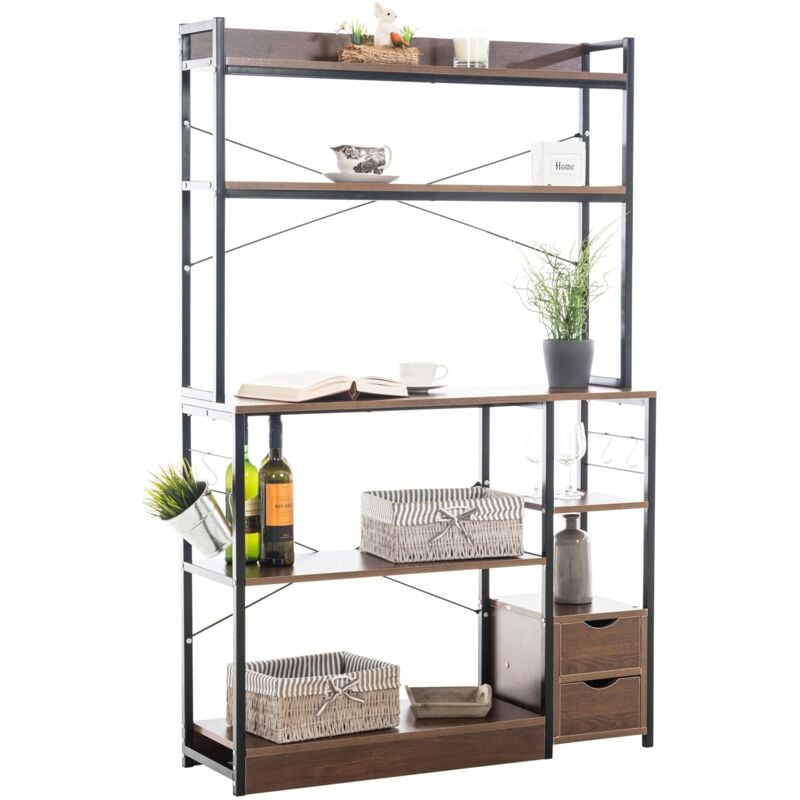 Etagère de cuisine avec tiroirs hauteur 156 cm en métal bois et mdf couleur noyer 100003600