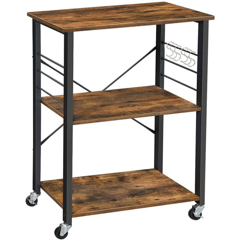 Étagère de cuisine desserte chariot de service à 3 niveaux 60 x 40 x 89 cm pour four à micro-ondes mini four grille-pain cadre métallique avec 6 Étagère de cuisine desserte chariot de service à 3 niveaux 60 x 40 x 89 cm pour four à micro-ondes mini four grille-pain cadre métallique avec 6