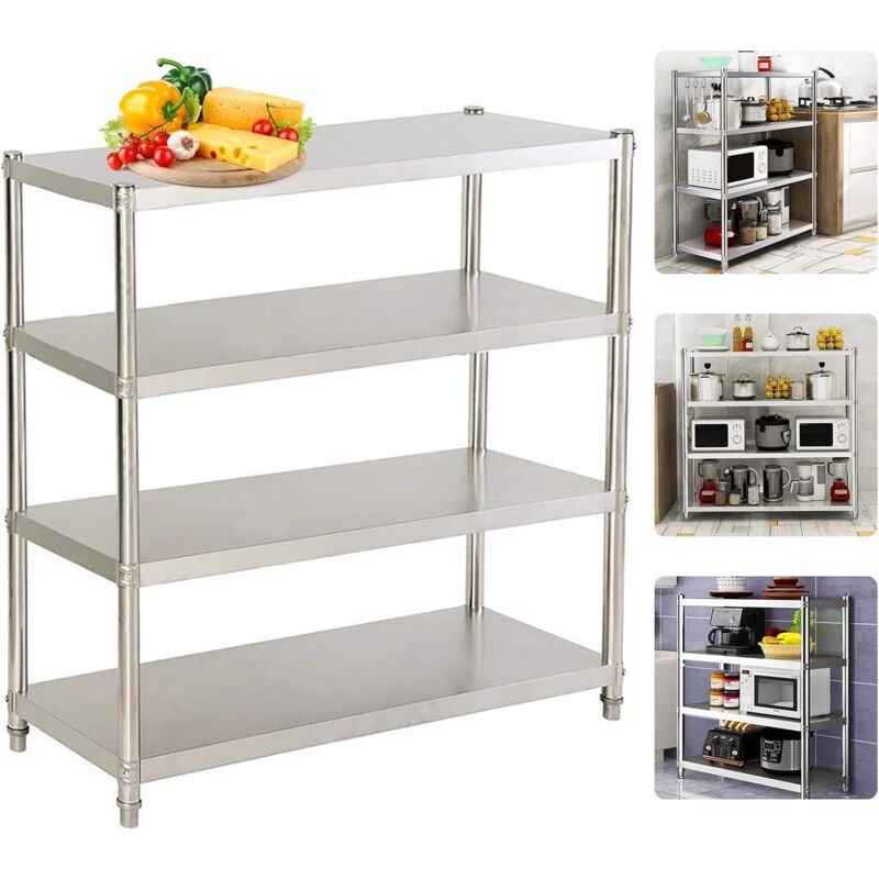 Gojoy - tagère de cuisine en acier inoxydable à 4 étages - Pour charges lourdes - 120 x 40 x 150 cm - Argenté