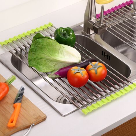 Etagère de cuisine en acier inoxydable pour fruits, légumes, plats et bols Egouttoir pliant-37231cm, vert, 1pc