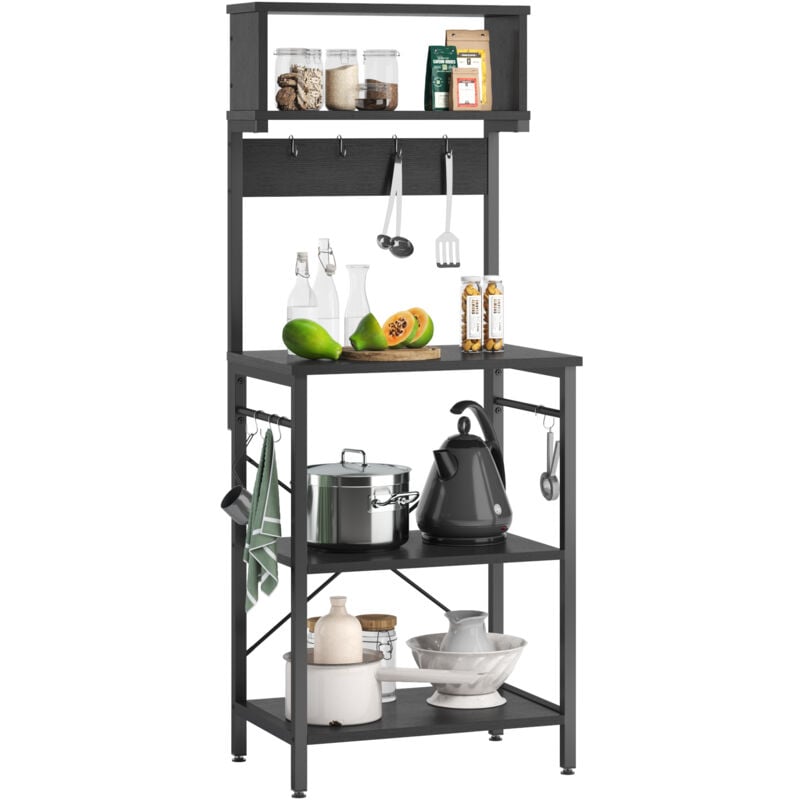 Bestier - tagère de Cuisine, Étagère de Rangement avec Placard, 8 Crochets Latéraux, Station de Café, Étagère de Rangement Utilitaire pour Cuisine,