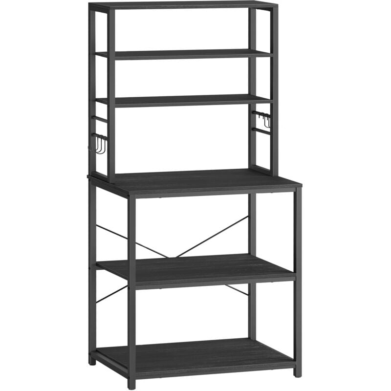 Tagère de Cuisine, Étagère pour Machine à Café, 6 Étagères, 6 Crochets, pour Four à Micro-Ondes, Cadre en Acier, Style Industriel, 40 x 60 x 167 cm,