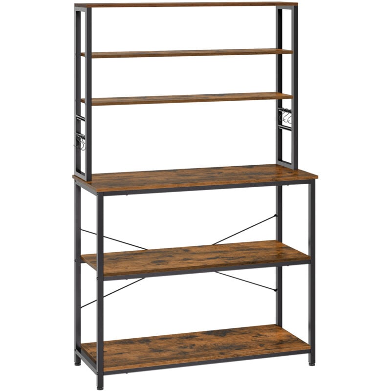 Vasagle - tagère de Cuisine, Étagère pour Machine à Café, 6 Étagères et 6 Crochets, pour Four à Micro-Ondes, Cadre en Acier, Style Industriel, 40 x