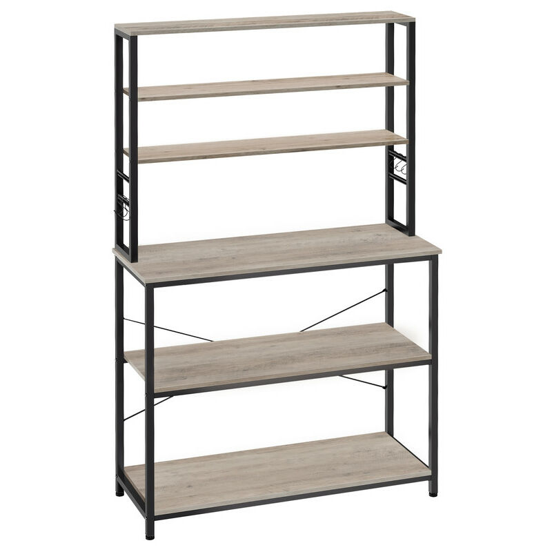 Vasagle - tagère de Cuisine, Étagère pour Machine à Café, 6 Étagères et 6 Crochets, pour Four à Micro-Ondes, Cadre en Acier, Style Industriel, 40 x