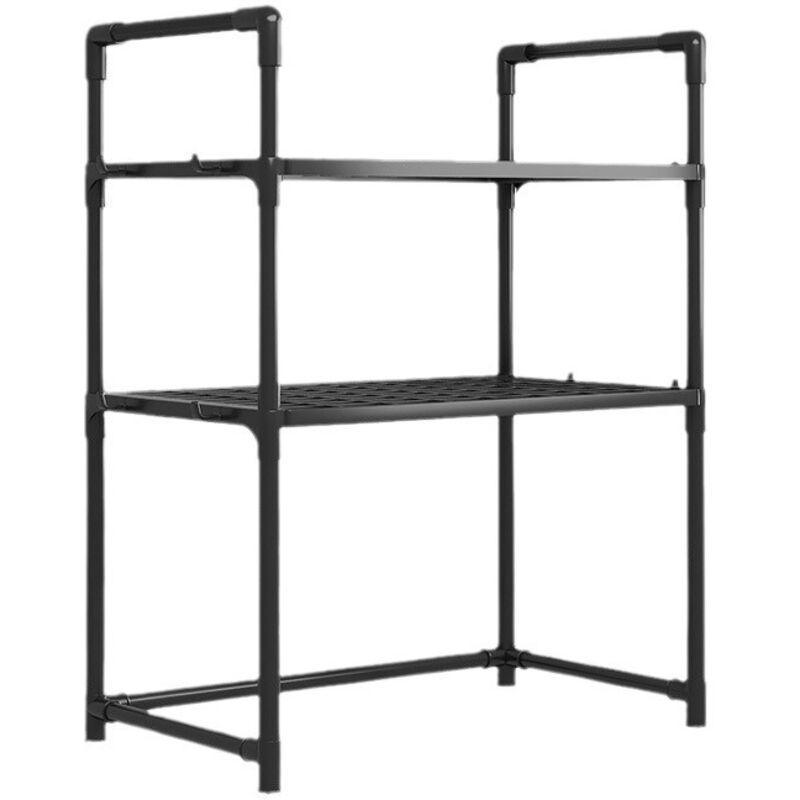 Étagère de cuisine extensible – Double étagère – Rangement pour casseroles et ustensiles – Plastique noir