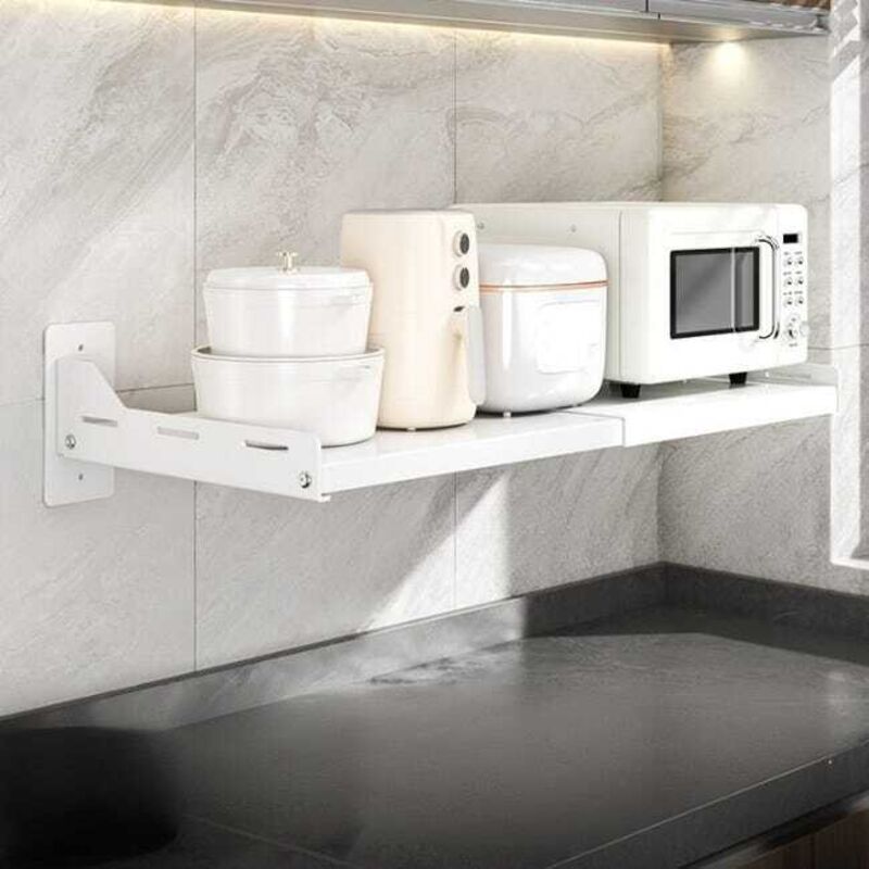 Étagère de cuisine extensible pour micro-ondes, installation sans perçage, porte-four mural, (36.5-60)3415.7cm, Blanc